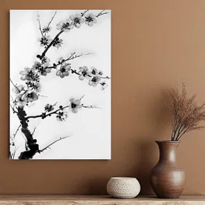 Placa Decorativa Ume Pintura de Galhos de Amexeira no Estilo Sumiê