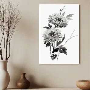 Placa Decorativa Yama Tori Pintura de Montanhas e Pássaros no Estilo Sumiê