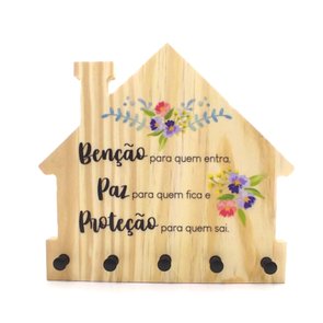 Porta Chaves Decorativo em Madeira de Pinus com Estampa - Minha Casa Meu  Refúgio - Kiaga