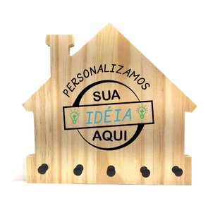 Porta Chaves Personalizado em Madeira de Pinus Clear com Gravação a Laser ou Impressão UV - 18,5x20cm Porta Chaves Personalizado em Madeira de Pinus Clear com Gravação a Laser ou Impressão UV - 18,5x20cm