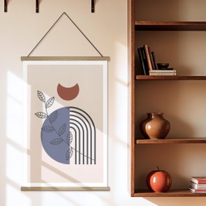 Quadro de Cabide Poster Hanger em Tecido Canvas Folhas e Formas Abstratas