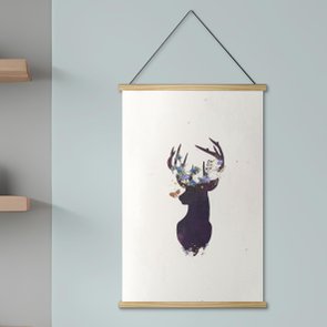 Quadro de Cabide Poster Hanger em Tecido Canvas Rena com Flores Quadro de Cabide Poster Hanger em Tecido Canvas Rena com Flores