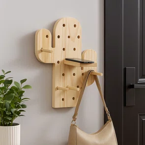 Prateleira Pegboard Cactus com 1 Prateleira 10cm e 6 Pinos Em Madeira Pinus