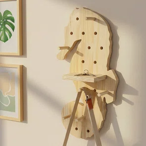 Prateleira Pegboard Cavalo Marinho Em Madeira Pinus com 8 Pinos e 1 Prateleira 13,5cm