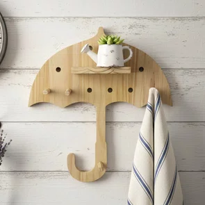 Prateleira Pegboard Guarda-Chuva Em Madeira Pinus com 6 Pinos e 1 Prateleira 13,5cm