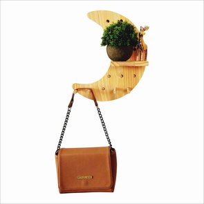 Prateleira Pegboard Lua Crescente Em Madeira Pinus com 6 Pinos e 1 Prateleira 13,5cm