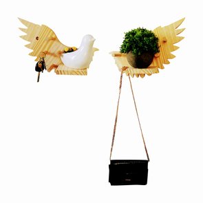 Prateleira Pegboard Par De Asas Em Madeira Pinus 12 Pinos e 2 Prateleiras 10cm