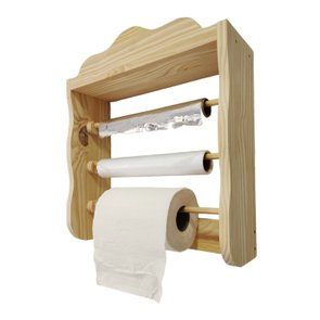 Suporte Dispender Para Papel Toalha Rolos Triplo de Madeira Pinus - 45x49x13,8cm - Farmhouse Suporte Dispender Para Papel Toalha Rolos Triplo de Madeira Pinus - 45x49x13,8cm - Farmhouse