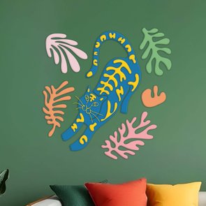 Quadro De Parede 3D Alto Relevo Gato Estilo Matisse em MDF 3mm Quadro De Parede 3D Alto Relevo Gato Estilo Matisse em MDF 3mm