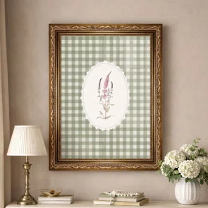 Quadro Decorativo Botânica Com Xadrez Verde Estilo Modern Heritage