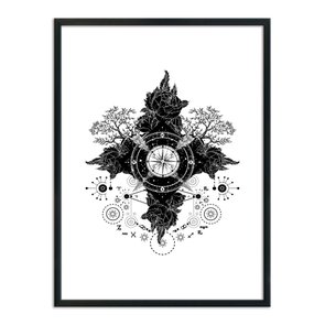 Quadro Decorativo Bússola Rosa dos Ventos com Flores Quadro Decorativo Bússola Rosa dos Ventos com Flores