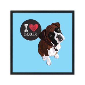Quadro Decorativo Cachorro Frase: "I Love Boxer" Azul Quadro Decorativo Cachorro Frase: "I Love Boxer" Azul