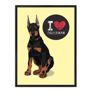 Quadro Decorativo Cachorro Frase: "I Love Doberman" Amarelo Quadro Decorativo Cachorro Frase: "I Love Doberman" Amarelo