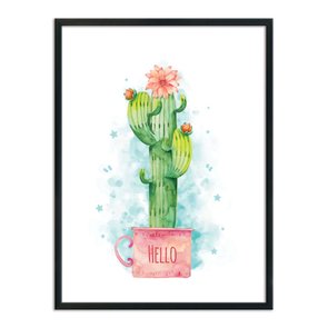 Quadro Decorativo Cactos Flor Rosa Caneca Rosa Hello Q3198_1 Quadro Decorativo Cactos Flor Rosa Caneca Rosa Hello Q3198_1