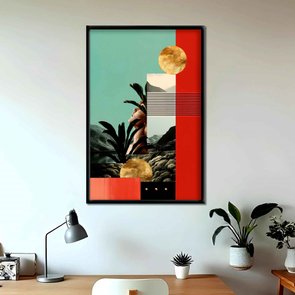 Quadro Decorativo Colagem Abstrata Com Folhas e Formas Geométricas Quadro Decorativo Colagem Abstrata Com Folhas e Formas Geométricas