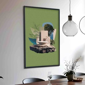 Quadro Decorativo Colagem Abstrata Com Folhas Verdes E Formas Geométricas Quadro Decorativo Colagem Abstrata Com Folhas Verdes E Formas Geométricas