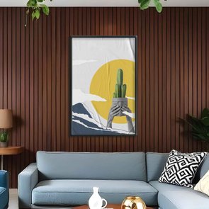 Quadro Decorativo Colagem Abstrata Com Sol e Cacto Quadro Decorativo Colagem Abstrata Com Sol e Cacto