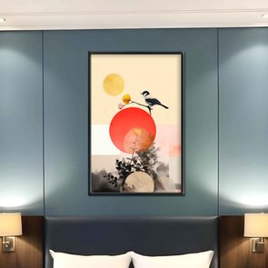 Quadro Decorativo Colagem Abstrata Com Sol Laranja Quadro Decorativo Colagem Abstrata Com Sol Laranja