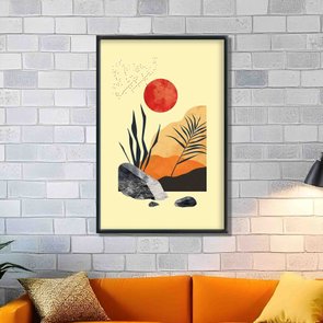 Quadro Decorativo Colagem Abstrata Paisagem Amarela Com Plantas Quadro Decorativo Colagem Abstrata Paisagem Amarela Com Plantas