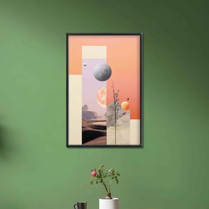 Quadro Decorativo Colagem Abstrata Paisagem Rosa Lua Quadro Decorativo Colagem Abstrata Paisagem Rosa Lua