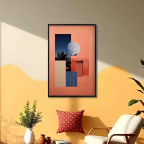 Quadro Decorativo Colagem Abstrata Rosa Com Lua Quadro Decorativo Colagem Abstrata Rosa Com Lua