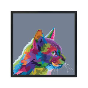 Quadro Decorativo Gato Fofo Pop Art  e Colorido Cinza Quadro Decorativo Gato Fofo Pop Art  e Colorido Cinza