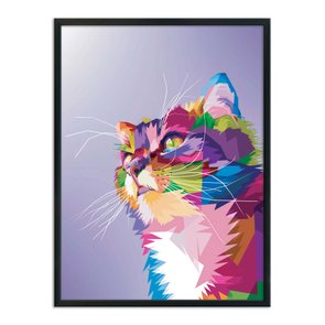 Quadro Decorativo Gato Fofo Pop Art e Colorido Roxo