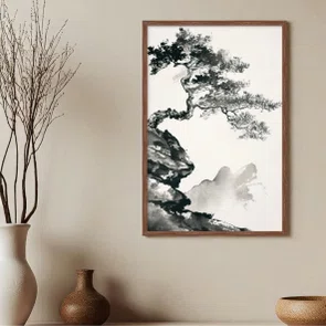 Quadro Decorativo Ki Pintura de Árvore no Estilo Sumiê