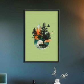 Quadro Decorativo Paisagem Abstrata Com Floresta Verde Quadro Decorativo Paisagem Abstrata Com Floresta Verde