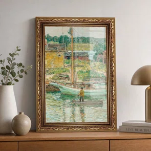 Quadro Decorativo Pintura Embarcação de Ostras, Cos Cob de Childe Hassam