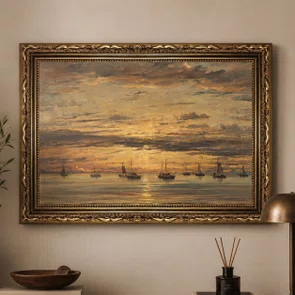 Quadro Decorativo Pintura "Pôr do sol em Scheveningen" de Hendrik Willem Mesdag