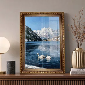 Quadro Decorativo Pintura Lago Alpino