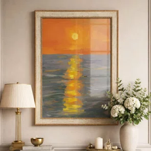 Quadro Decorativo Pintura Pôr do Sol no Mar Estilo Modern Heritage