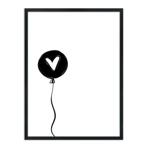 Quadro Decorativo Preto e Branco Balão com Coração Quadro Decorativo Preto e Branco Balão com Coração