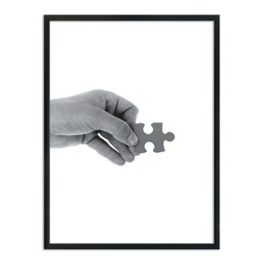 Quadro Decorativo Preto e Branco Mão com Peça de Quebra Cabeça Encaixe 1 Quadro Decorativo Preto e Branco Mão com Peça de Quebra Cabeça Encaixe 1