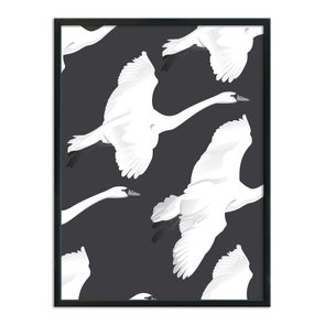 Quadro Decorativo Preto e Branco Pattern de Cisnes Voando Quadro Decorativo Preto e Branco Pattern de Cisnes Voando