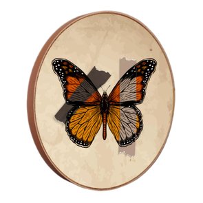 Quadro Decorativo Redondo Borboleta Fitas Marrons com Moldura em Couro Sintético Quadro Decorativo Redondo Borboleta Fitas Marrons com Moldura em Couro Sintético