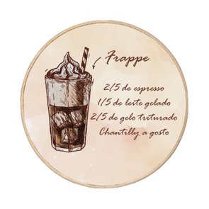 Quadro Decorativo Redondo Café Frappe com Moldura em Couro Sintético Quadro Decorativo Redondo Café Frappe com Moldura em Couro Sintético