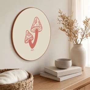 Quadro Decorativo Redondo Cogumelo Boho