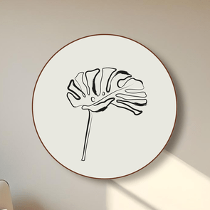 Quadro Decorativo Redondo Folha Costela De Adão Com Moldura Em Couro Sintético Estilo Japandi Quadro Decorativo Redondo Folha Costela De Adão Com Moldura Em Couro Sintético Estilo Japandi