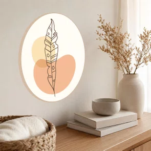 Quadro Decorativo Redondo Ilustração Orgânica com Folha