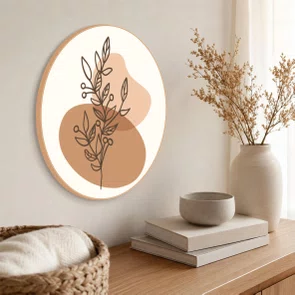 Quadro Decorativo Redondo Ilustração Orgânica com Folhagem
