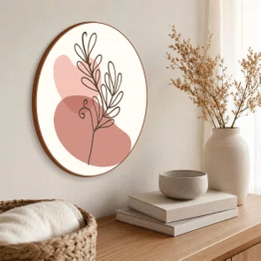 Quadro Decorativo Redondo Ilustração Orgânica com Folhas