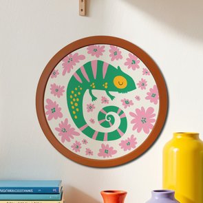 Quadro Decorativo Redondo Animais Camaleão Com MDF Laqueado Quadro Decorativo Redondo Animais Camaleão Com MDF Laqueado