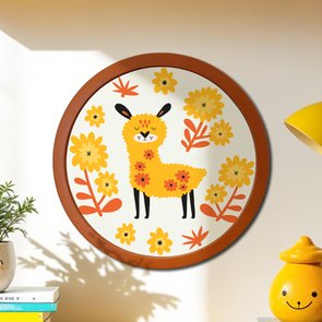 Quadro Decorativo Redondo Animais Alpaca Com MDF Laqueado Quadro Decorativo Redondo Animais Alpaca Com MDF Laqueado