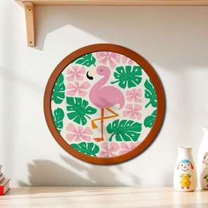 Quadro Decorativo Redondo Animais Flamingo Com MDF Laqueado Quadro Decorativo Redondo Animais Flamingo Com MDF Laqueado