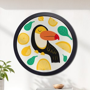 Quadro Decorativo Redondo Animais Tucano Com MDF Laqueado Quadro Decorativo Redondo Animais Tucano Com MDF Laqueado