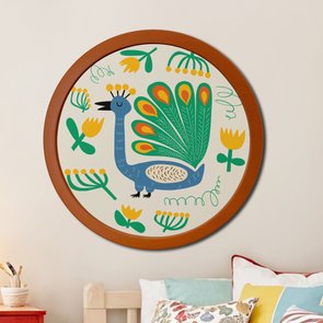 Quadro Decorativo Redondo Animais PavãoCom MDF Laqueado Quadro Decorativo Redondo Animais PavãoCom MDF Laqueado