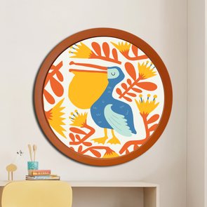 Quadro Decorativo Redondo Animais Pelicano Com MDF Laqueado Quadro Decorativo Redondo Animais Pelicano Com MDF Laqueado