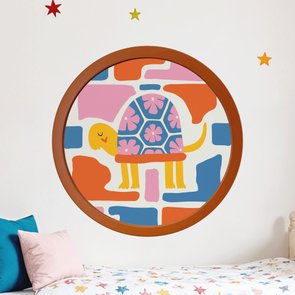 Quadro Decorativo Redondo Animais Tartaruga Com MDF Laqueado Quadro Decorativo Redondo Animais Tartaruga Com MDF Laqueado